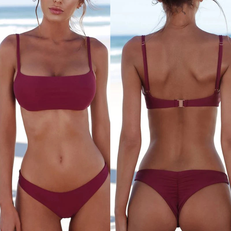 Brazilian Bikini 2026 Bathing Suit Women Swimsuit Plus Size Solid Swimwear Sexy Bandeau Bikini Set Push Up Maillot De Bain Femme
