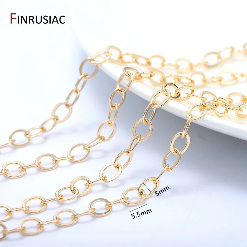 DIY Jewellery Chain Bulk 2020 New 14K Real Gold Plated Brass Round Cuban Chain For Jewellery Making Supplies