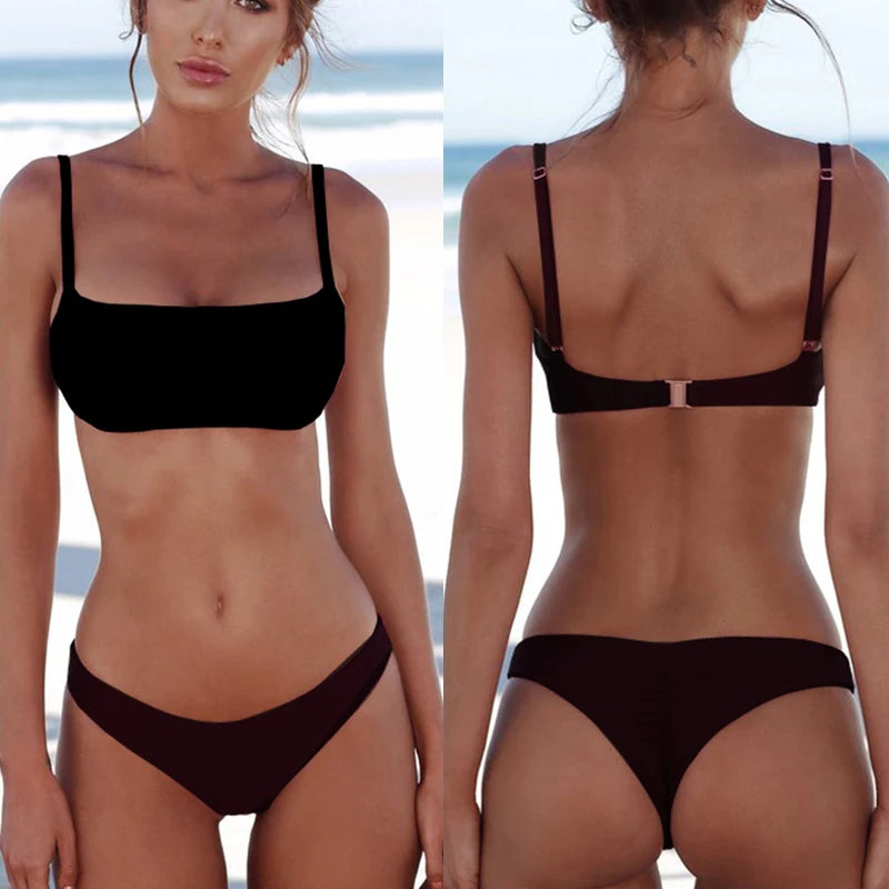 Brazilian Bikini 2026 Bathing Suit Women Swimsuit Plus Size Solid Swimwear Sexy Bandeau Bikini Set Push Up Maillot De Bain Femme