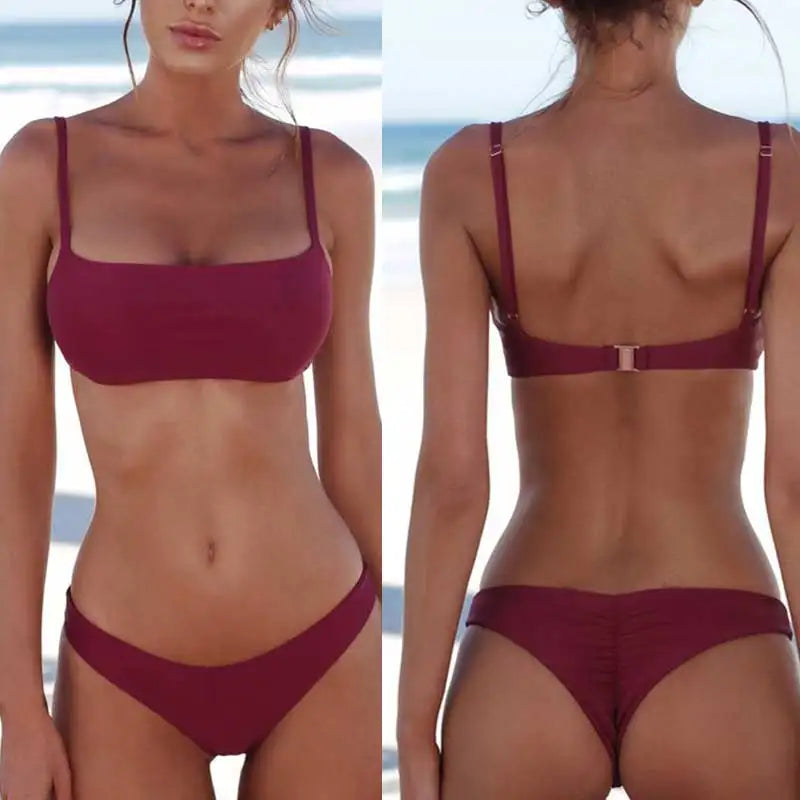 Brazilian Bikini 2026 Bathing Suit Women Swimsuit Plus Size Solid Swimwear Sexy Bandeau Bikini Set Push Up Maillot De Bain Femme
