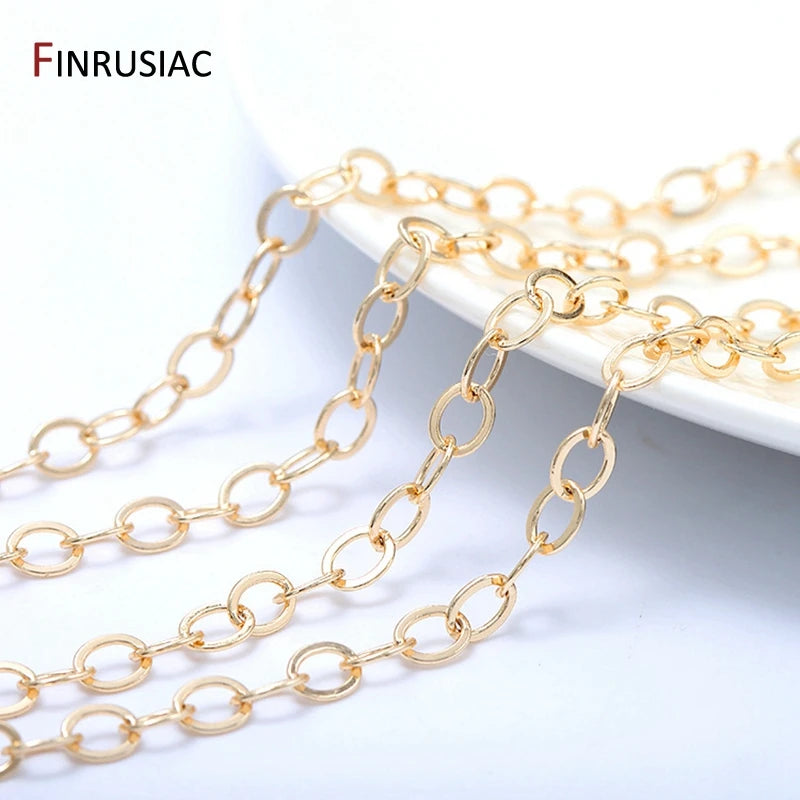 DIY Jewellery Chain Bulk 2020 New 14K Real Gold Plated Brass Round Cuban Chain For Jewellery Making Supplies