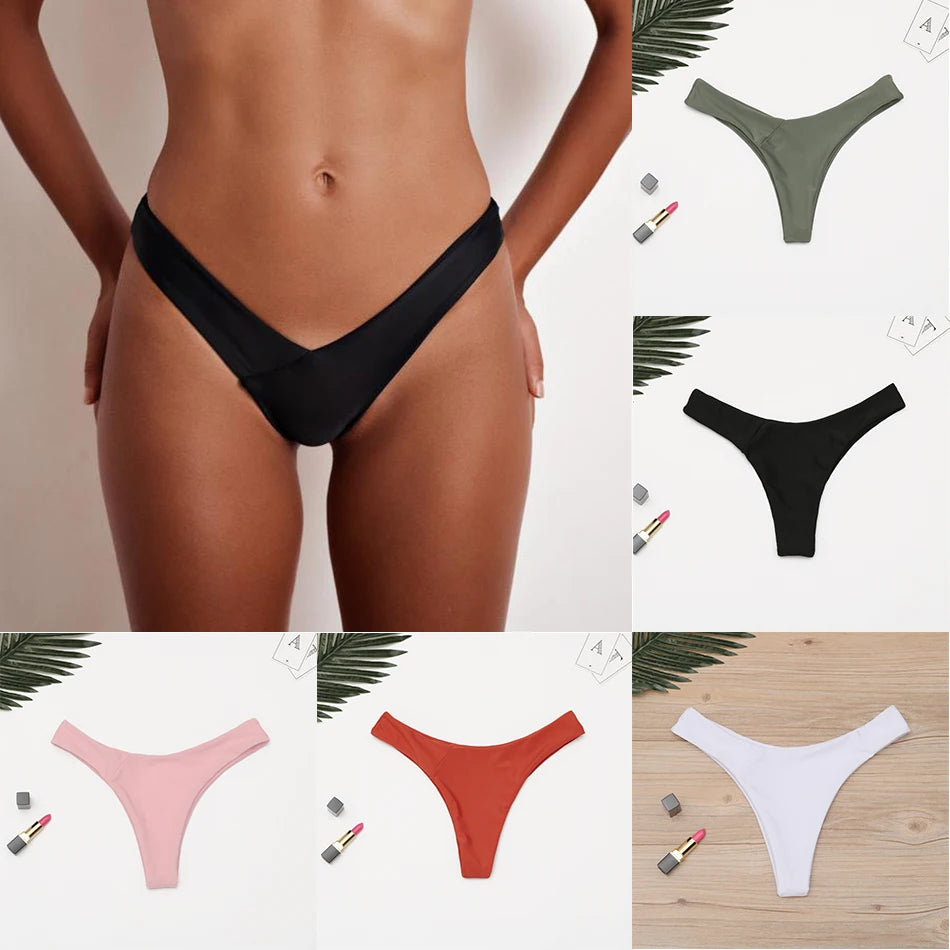 2026 Sexy Bikini Bottoms Brazilian Swimwear Women Briefs Thong Low Waist Swimsuit Bottom Solid Cheeky Bikini Bottom Swim Trunks