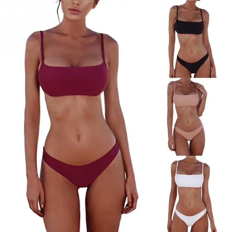 Brazilian Bikini 2026 Bathing Suit Women Swimsuit Plus Size Solid Swimwear Sexy Bandeau Bikini Set Push Up Maillot De Bain Femme
