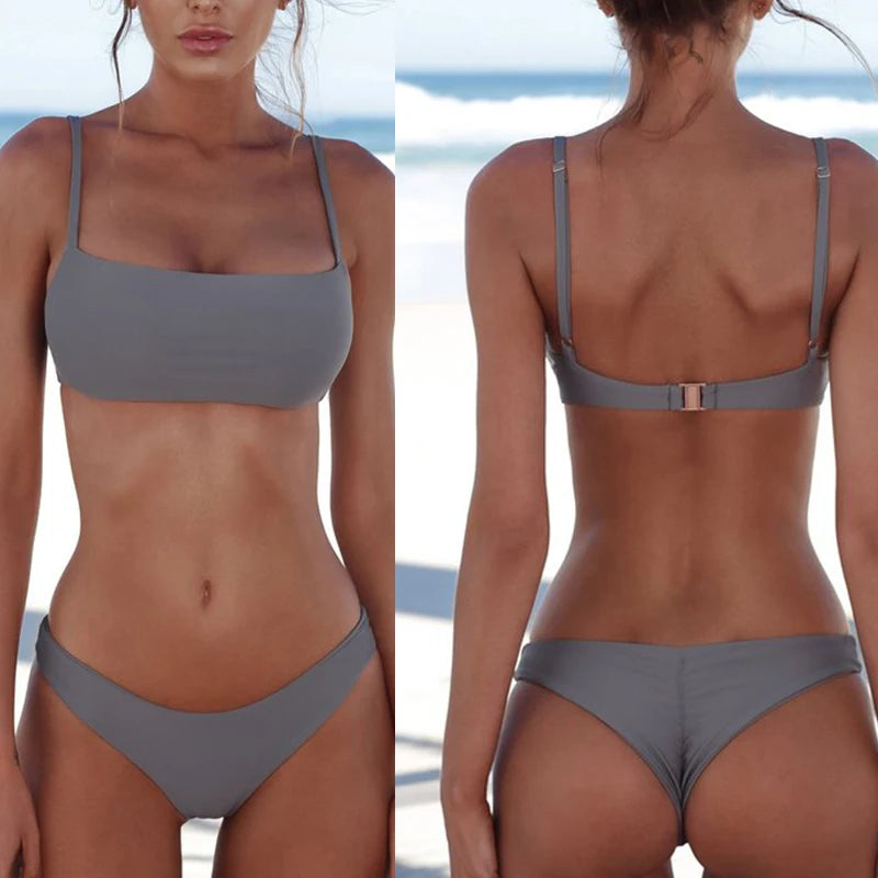Brazilian Bikini 2026 Bathing Suit Women Swimsuit Plus Size Solid Swimwear Sexy Bandeau Bikini Set Push Up Maillot De Bain Femme