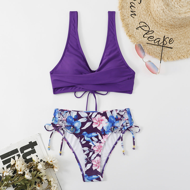 2024 New Cross-border Swimming Wading Split Sexy Backless European and American Bikini Bikini Swimsuit for Women