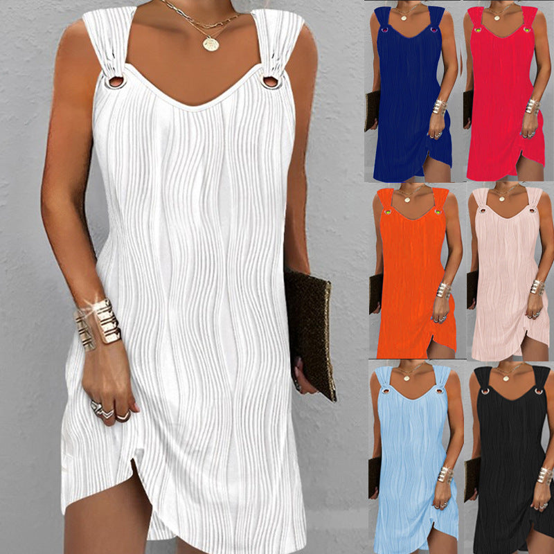 2025 Spring and Autumn European and American Cross-border New AliExpress Sleeveless Vest Elastic Jacquard dress Women's Seven-color Four-size