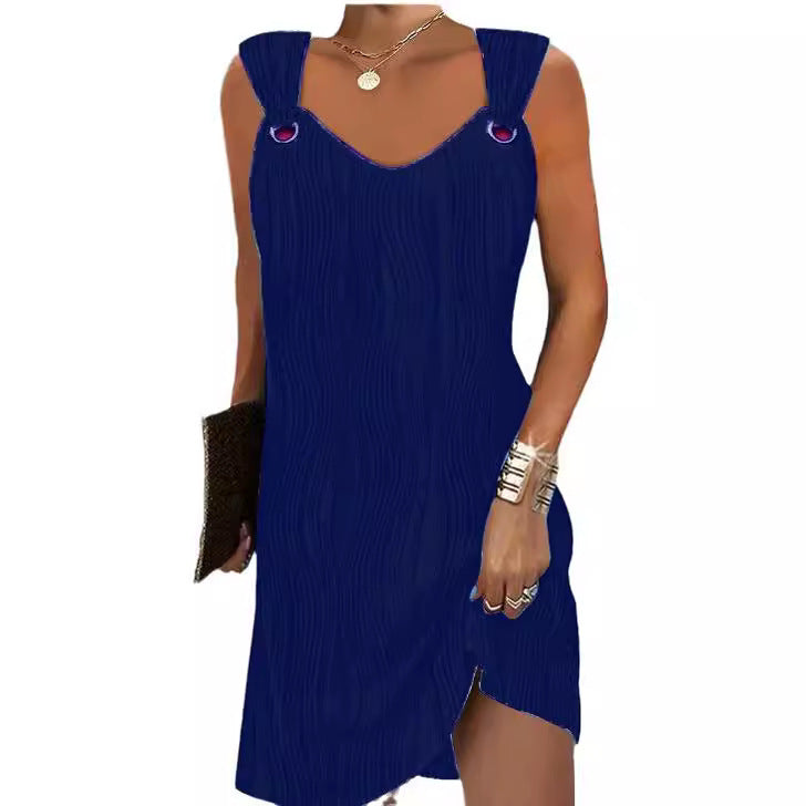 2025 Spring and Autumn European and American Cross-border New AliExpress Sleeveless Vest Elastic Jacquard dress Women's Seven-color Four-size