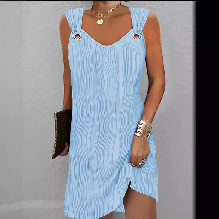 2025 Spring and Autumn European and American Cross-border New AliExpress Sleeveless Vest Elastic Jacquard dress Women's Seven-color Four-size