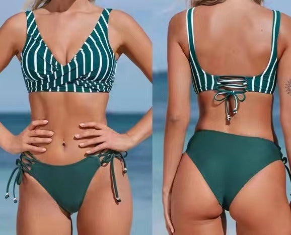 2024 New Cross-border Swimming Wading Split Sexy Backless European and American Bikini Bikini Swimsuit for Women