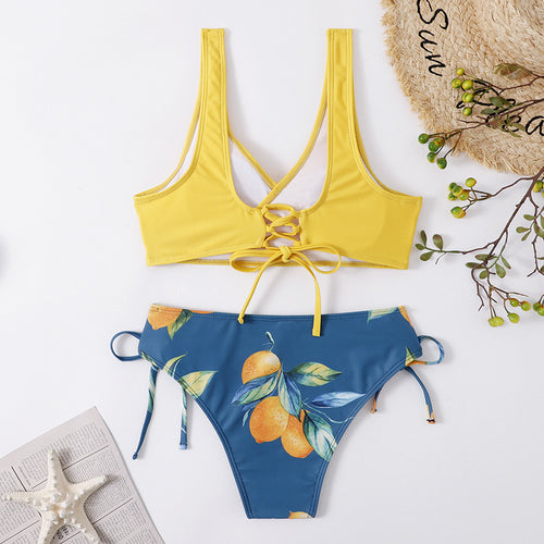 2024 New Cross-border Swimming Wading Split Sexy Backless European and American Bikini Bikini Swimsuit for Women