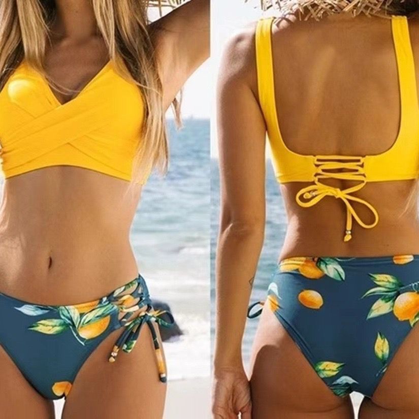 2024 New Cross-border Swimming Wading Split Sexy Backless European and American Bikini Bikini Swimsuit for Women