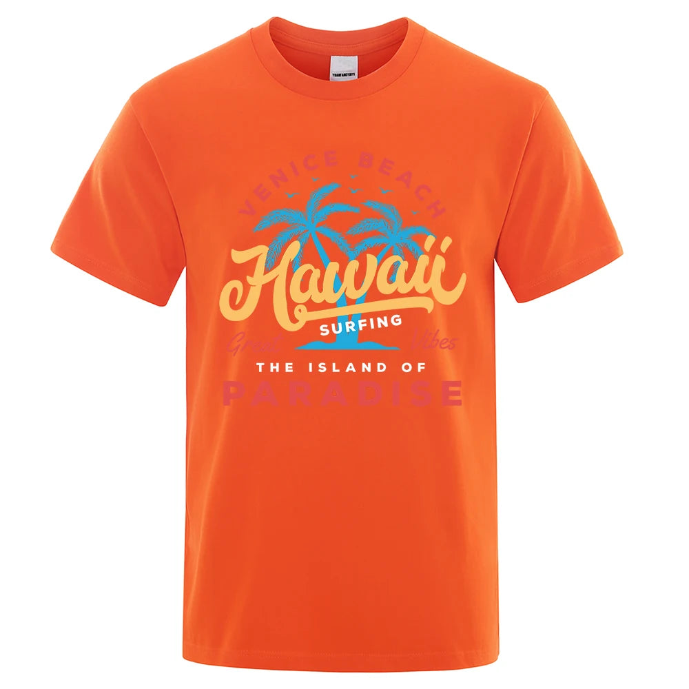 Hawaii Surfing Venice Beach The Island Of Paradise Print Men T-Shirt Fashion Clothes Cotton Summer Tops Mens Oversize Tee Shirts