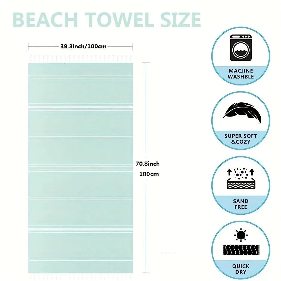 100X180cm Turkish Beach Towel Oversized Sand Free Tassel Quick Dry Swim Extra Large Light Travel for Adults Gifts Accessories ﻿2pcs
