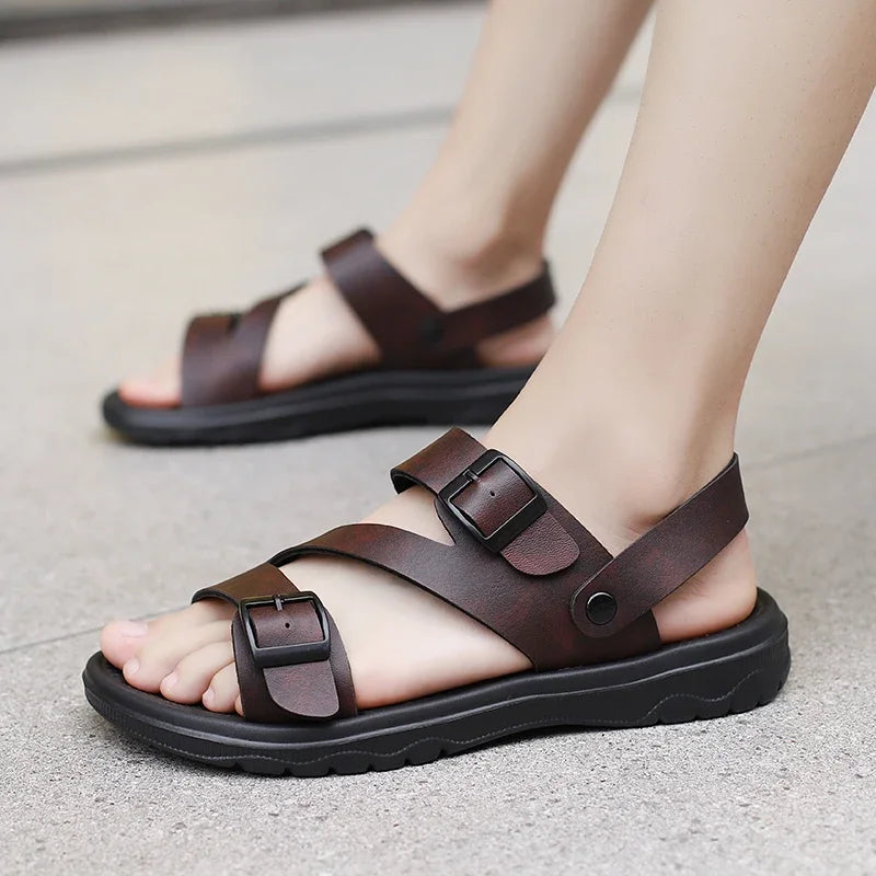 Summer Sandals for Men Outdoor Casual Sport Slippers PU Leather Non-slip Breathable Roman Shoes Beach Flip-Flop Garden Shoes