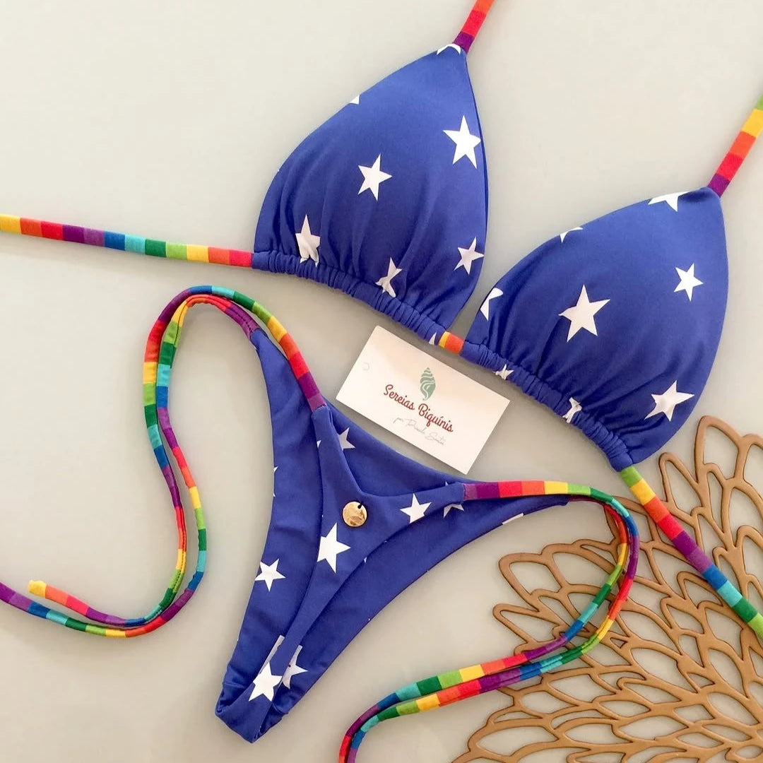 2026 New Sexy Lace-up Print Brazilian Bikini Women Swimsuit Micro Swimwear Backless Biquini Swimsuits Beachwear Thong Купальник