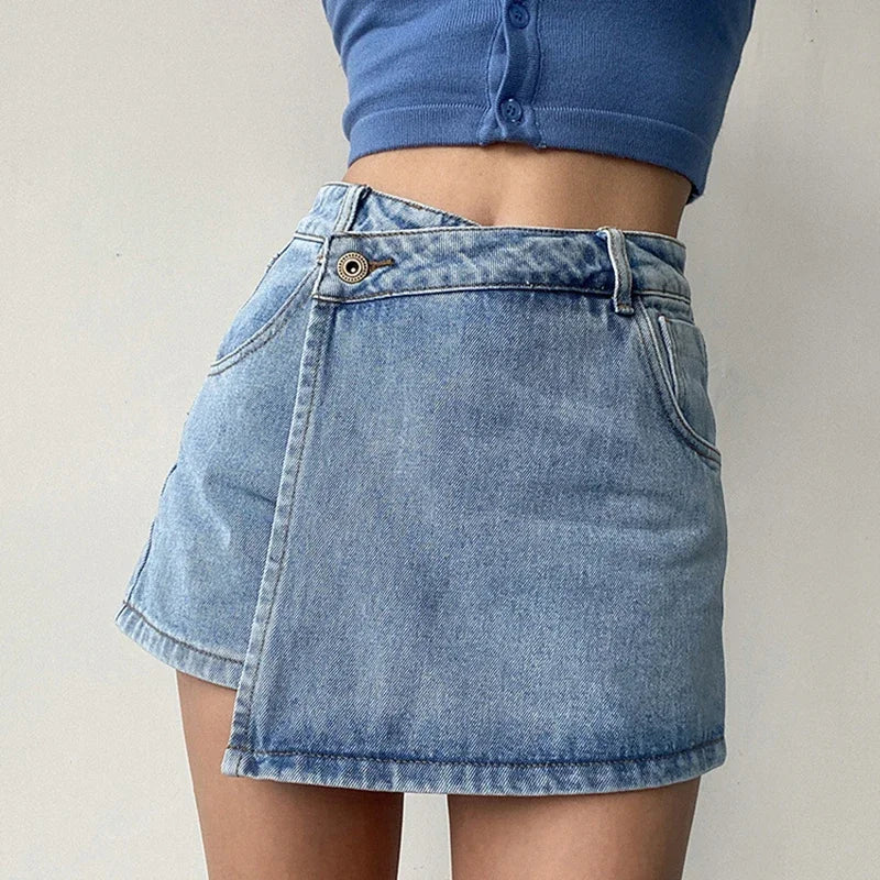Fashion A-Line Denim Shorts for Women Summer High Waist Skirt Pants Woman Slim Streetwear Jeans Blue Shorts Female