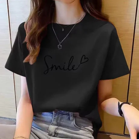 Women's T-shirt with simple print, suitable for daily wear, casual style, for both men and women, summer short-sleeved T-shirt