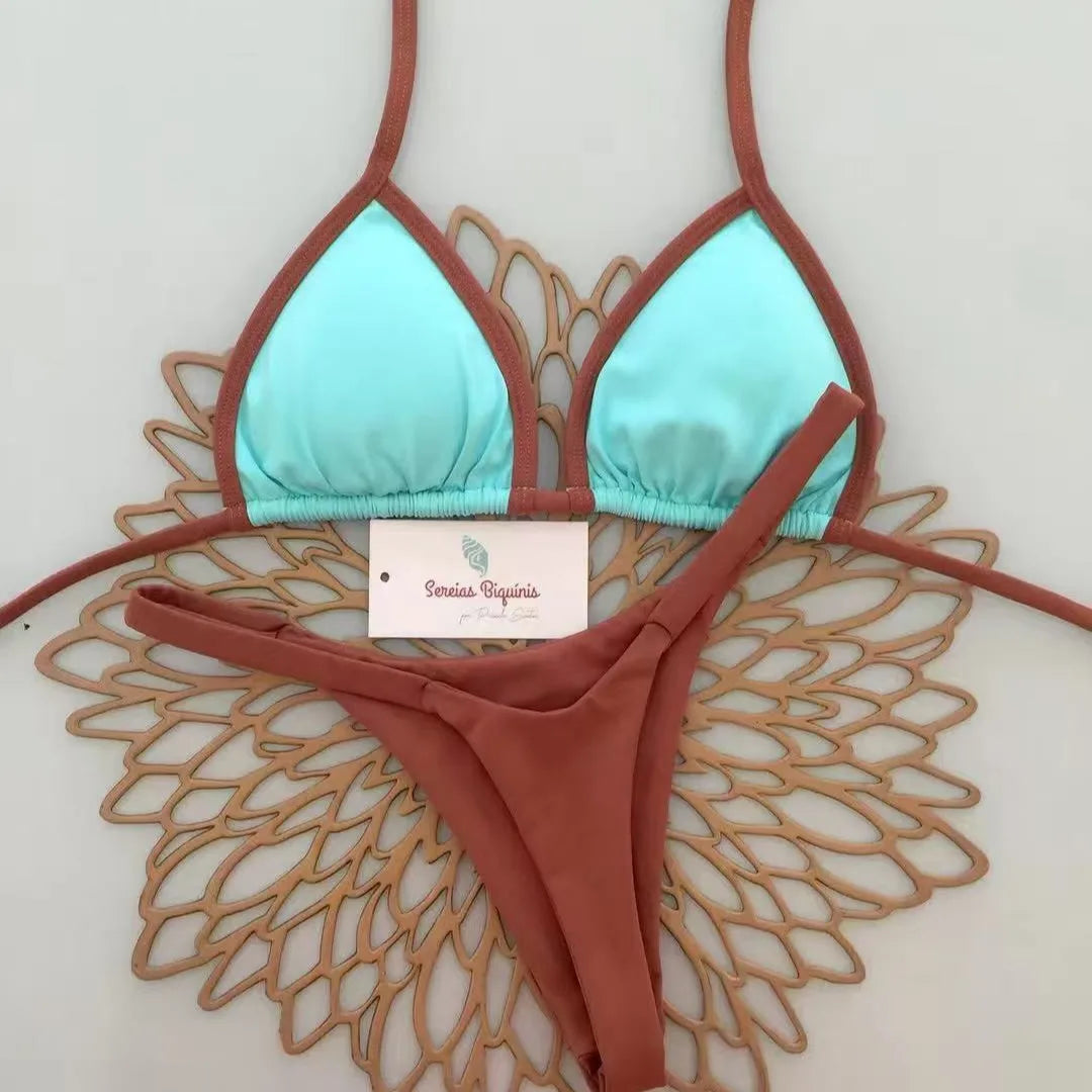 2026 New Sexy Lace-up Print Brazilian Bikini Women Swimsuit Micro Swimwear Backless Biquini Swimsuits Beachwear Thong Купальник