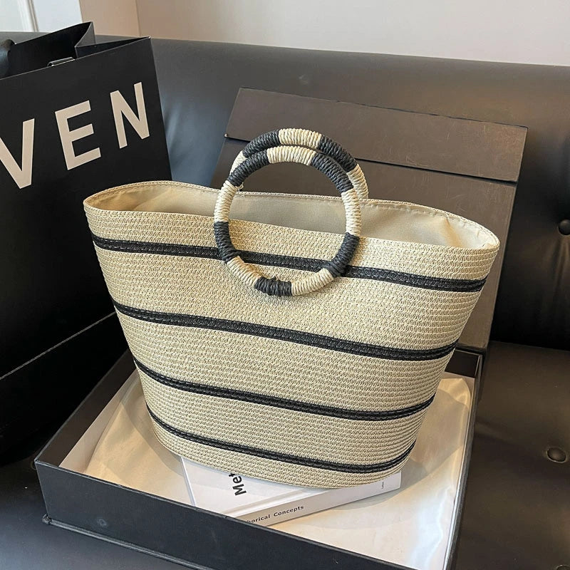 Fashion Handmade Woven Straw Handbag Summer Shoulder Bag Large Beach Bag Women Luxury Handbags Women Bags Designer Borsa Mare