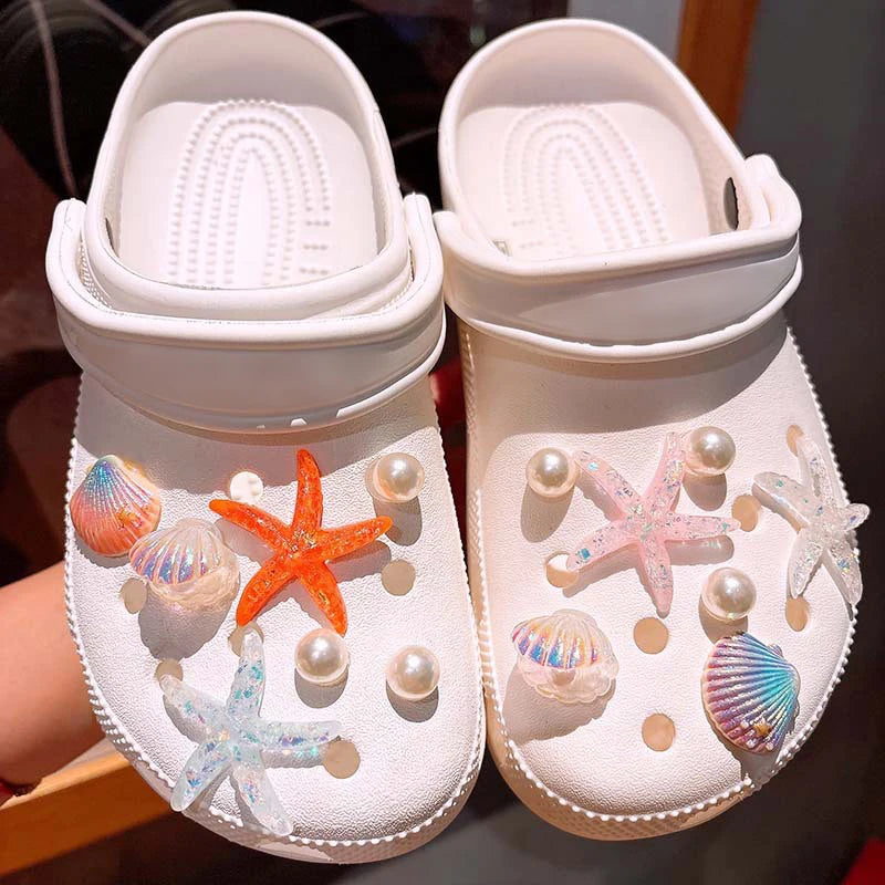 Sea DIY Shell Hole Punch Shoe Charms Ocean Lava Rock & Starfish Shoe Clips For Summer Sandals & Slippers Decorations Women Gifts