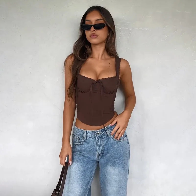 Bustier Corset Top for Women Y2K Square Neck Tank Crop Tops Camisole 2026 Summer Fashion Going Out Vest Slim Fit Bodyshaper Tops
