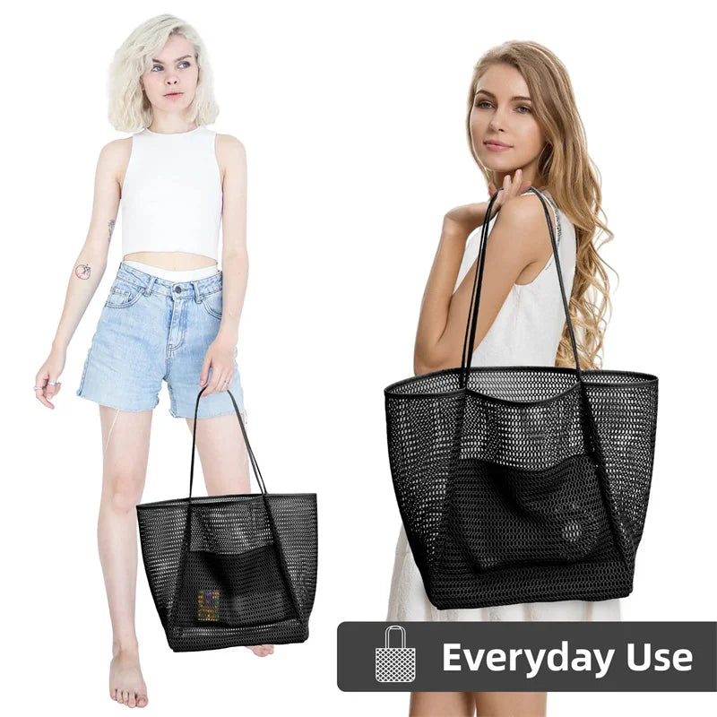 new model Women's Large Capacity Beach Tote Bag - Durable Polyester Woven Shoulder Bag with Open Top for Travel, Shopping