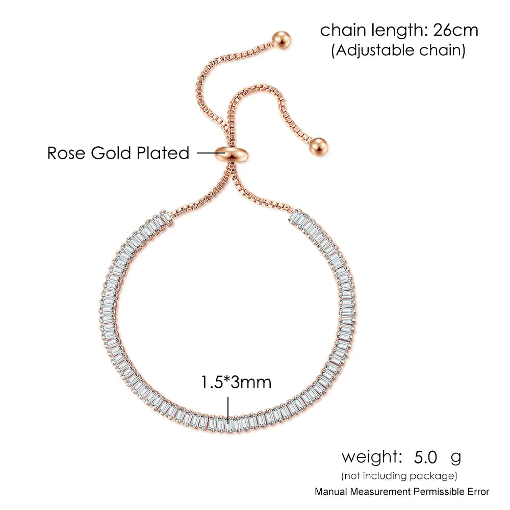 Tennis Bracelet For Women 1.5*3 mm Sparking Zircon Jewerlly Rose Gold Color Handmade Friends Gift Cute Jewelry Wholesale H017
