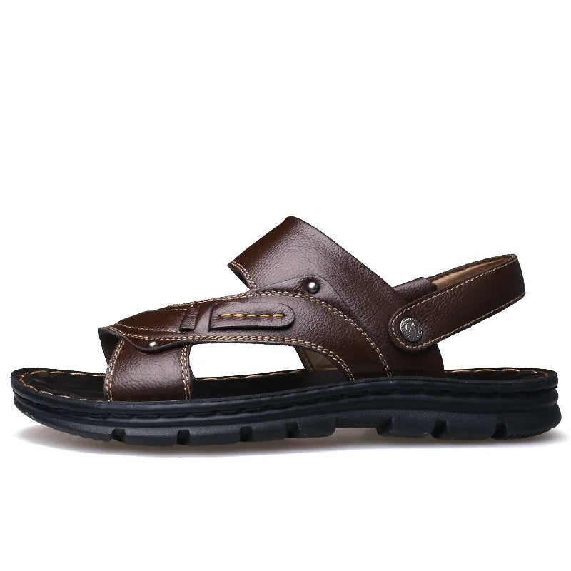 Summer Men's Beach Sandals Fashion Comfortabl Breathable Lightweight Sandals Outdoor Men Genuine Leather Wear-resistant Slippers
