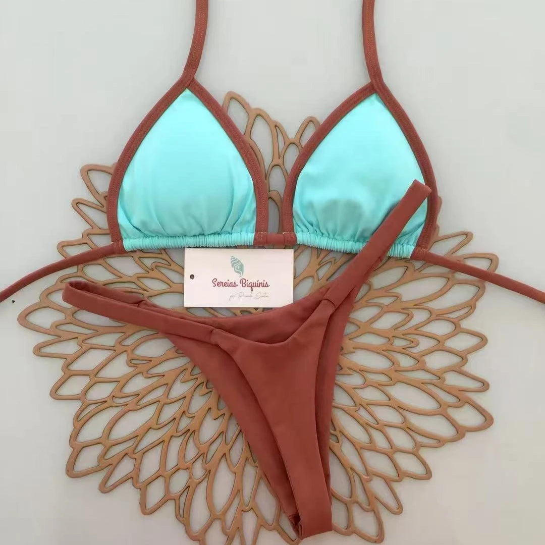2026 New Sexy Lace-up Print Brazilian Bikini Women Swimsuit Micro Swimwear Backless Biquini Swimsuits Beachwear Thong Купальник