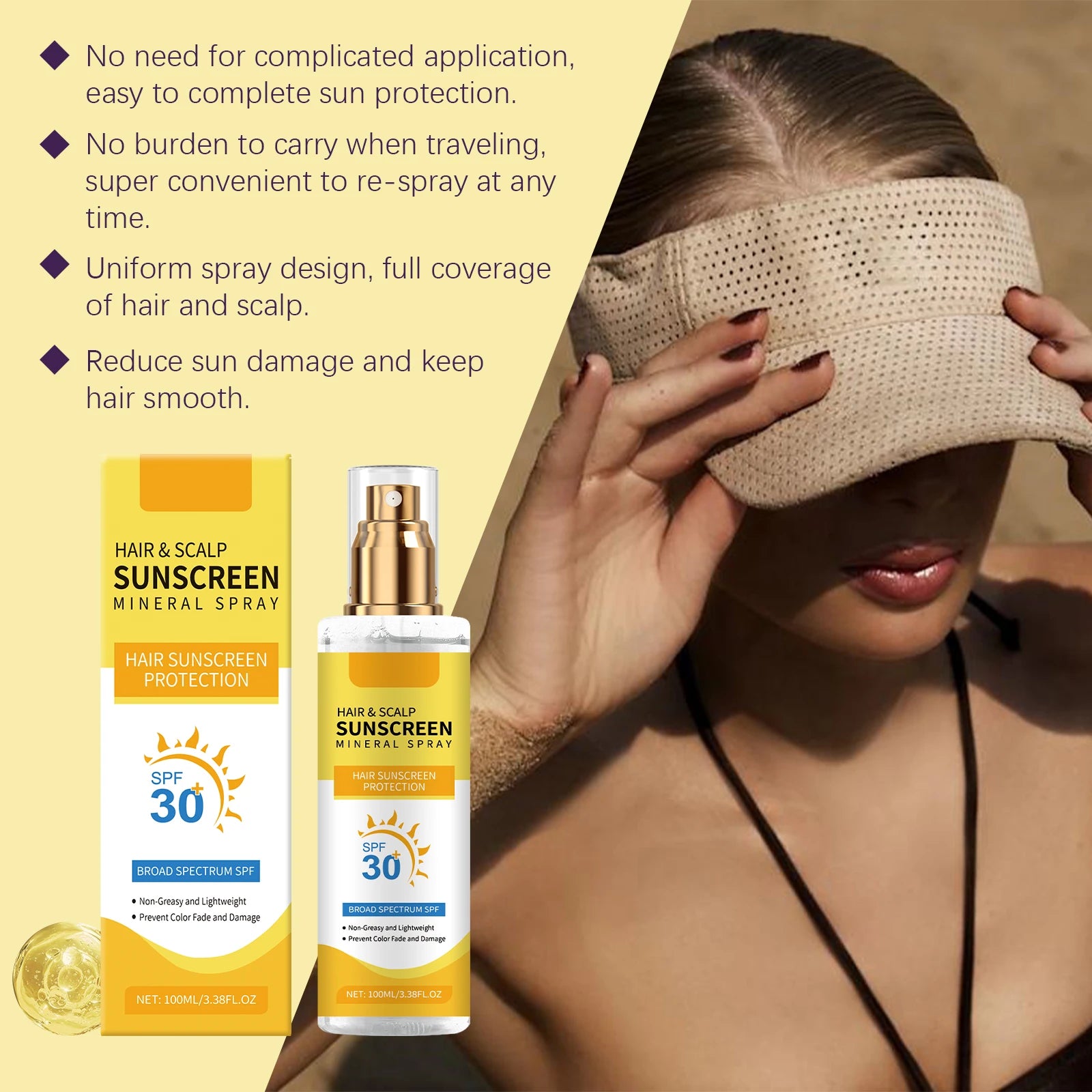100ml Scalp Protection Spray For Outdoor Hair Care UV Defense Color Lock Nourish Dry Scalp Repair Lightweight Portable Travel