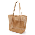 new model Women's Large Capacity Beach Tote Bag - Durable Polyester Woven Shoulder Bag with Open Top for Travel, Shopping