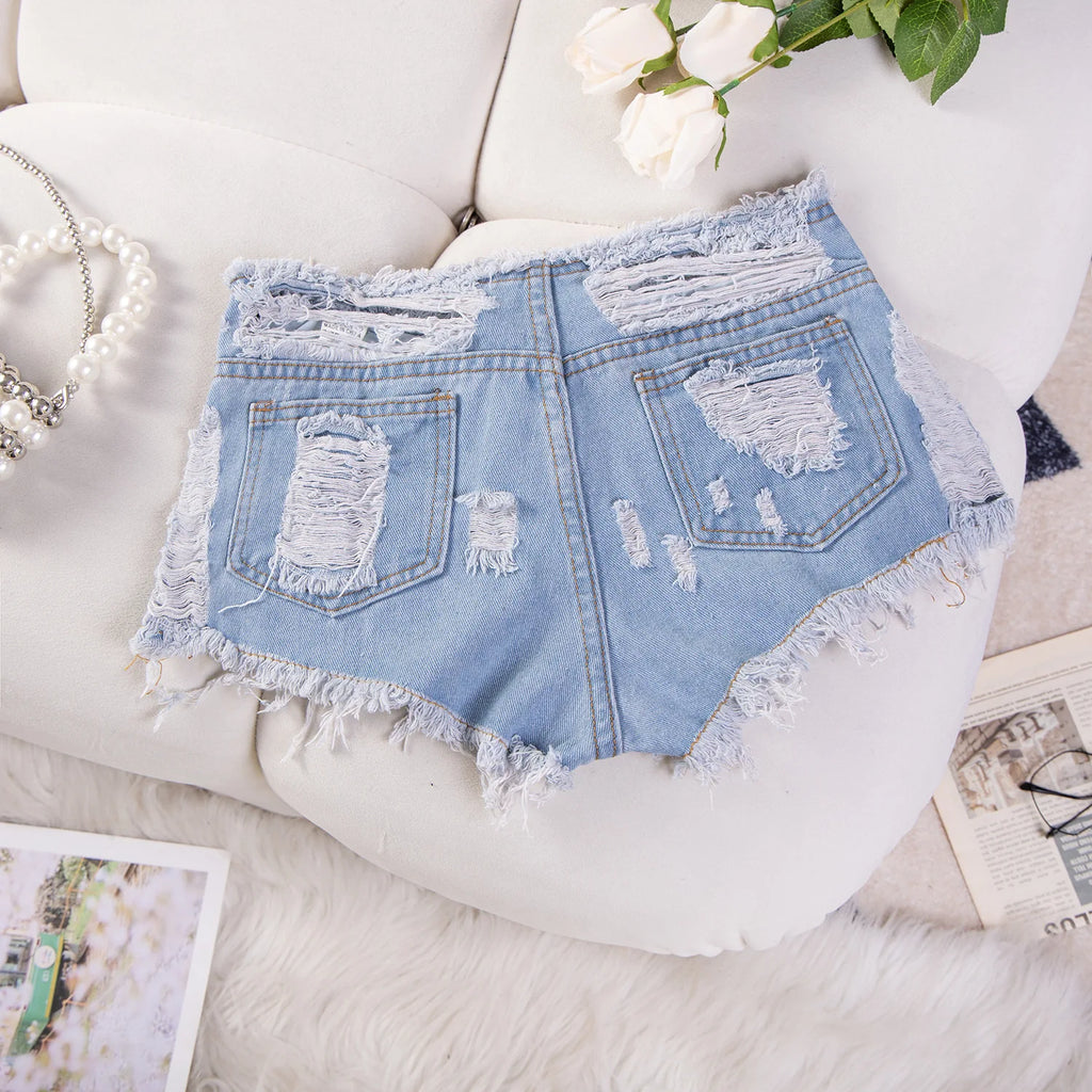 new sexy low-rise ripped super short jeans denim booty shorts for women