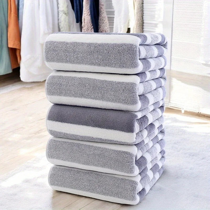 Extra Large Blue White Striped Beach Towel, Soft Absorbent Quick Dry, Summer Seaside Vacation Travel Home Essential
