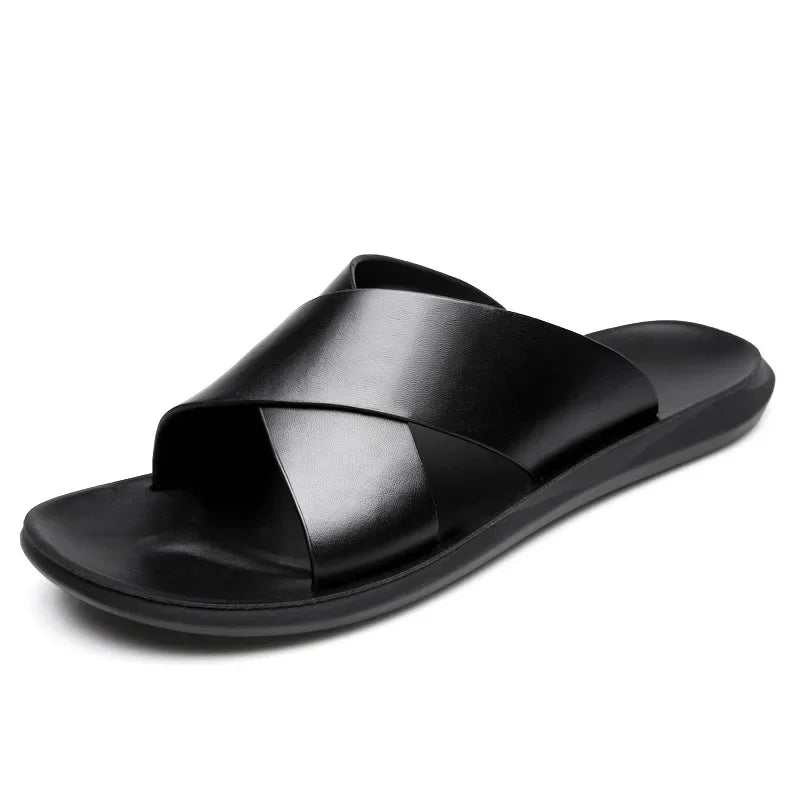 Sandals for Men Slippers Genuine Leather Luxury Brand Fashion  Men Flats Casual Non-slip Beach Sandalia Zapatos Hombre 2026
