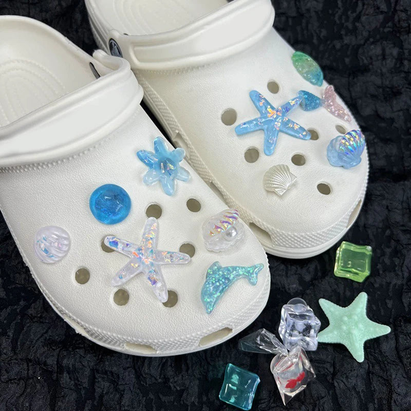 Sea DIY Shell Hole Punch Shoe Charms Ocean Lava Rock & Starfish Shoe Clips For Summer Sandals & Slippers Decorations Women Gifts