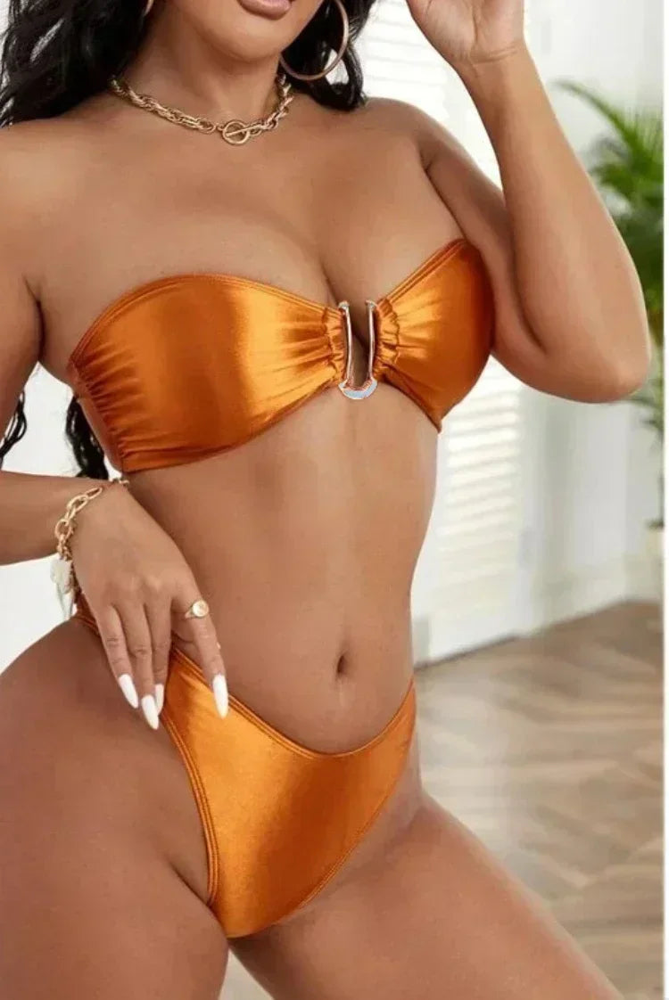 Sexy Women Bikini Brazilian Swimsuit Push-up Bra Bikini Set Two Piece Swim Suit Swimwear High-waisted Beachwear Solid Bathing