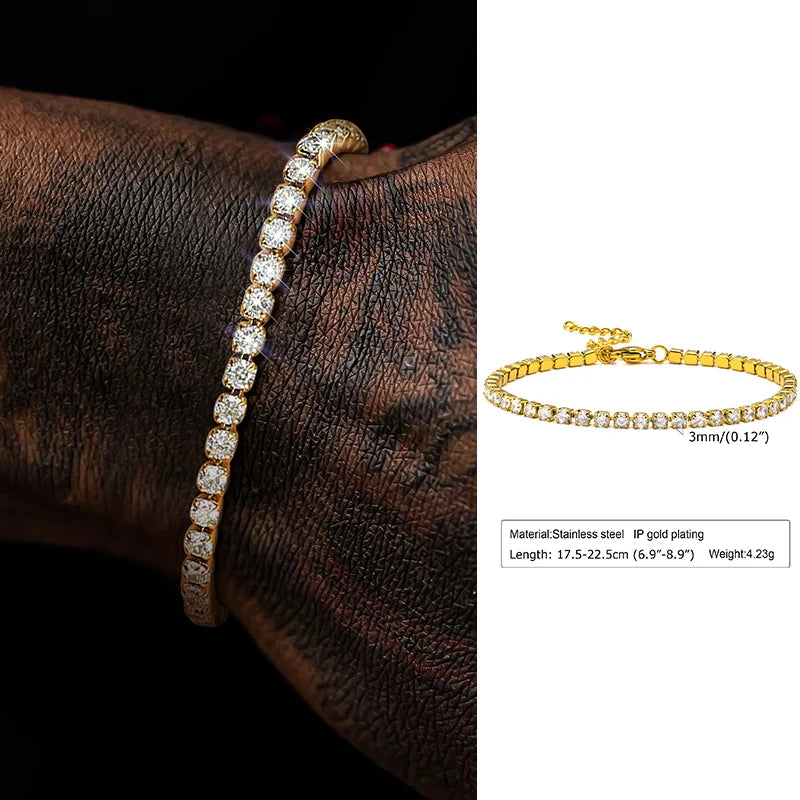 Tennis Bracelet Gold Plated, Stainless Steel 3mm CZ Stone Anklet Bracelet for Men Women Jewelry