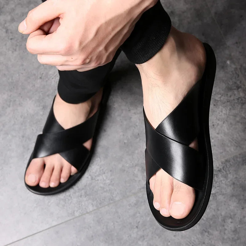 Sandals for Men Slippers Genuine Leather Luxury Brand Fashion  Men Flats Casual Non-slip Beach Sandalia Zapatos Hombre 2026