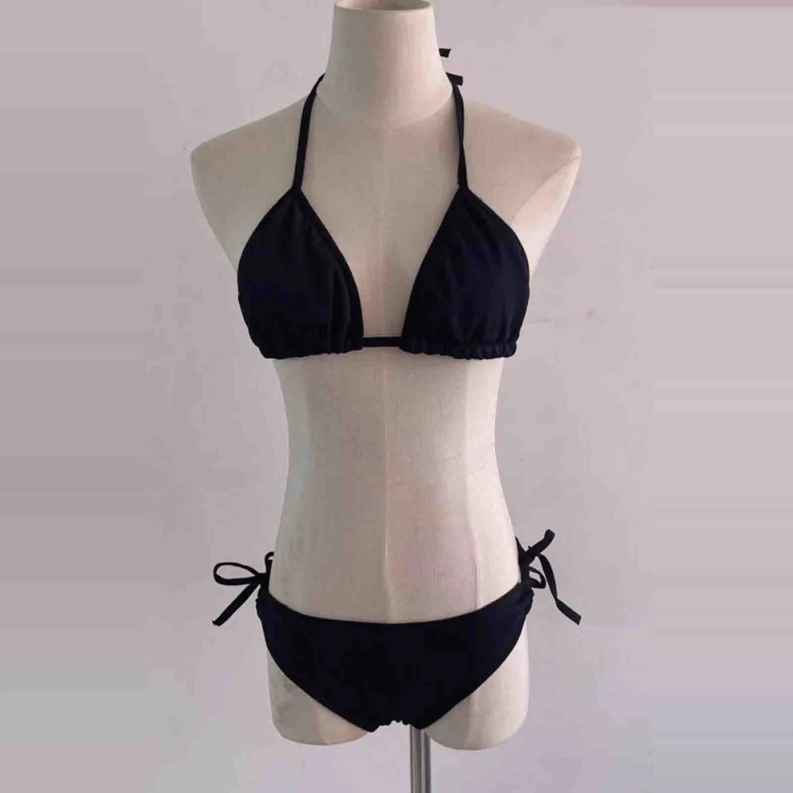 Sexy Women Bikini Brazilian Swimsuit Push-Up Bra Bikini Set Two Piece Swimwear Solid Color Lace Up Bathing Suit (No Padding)