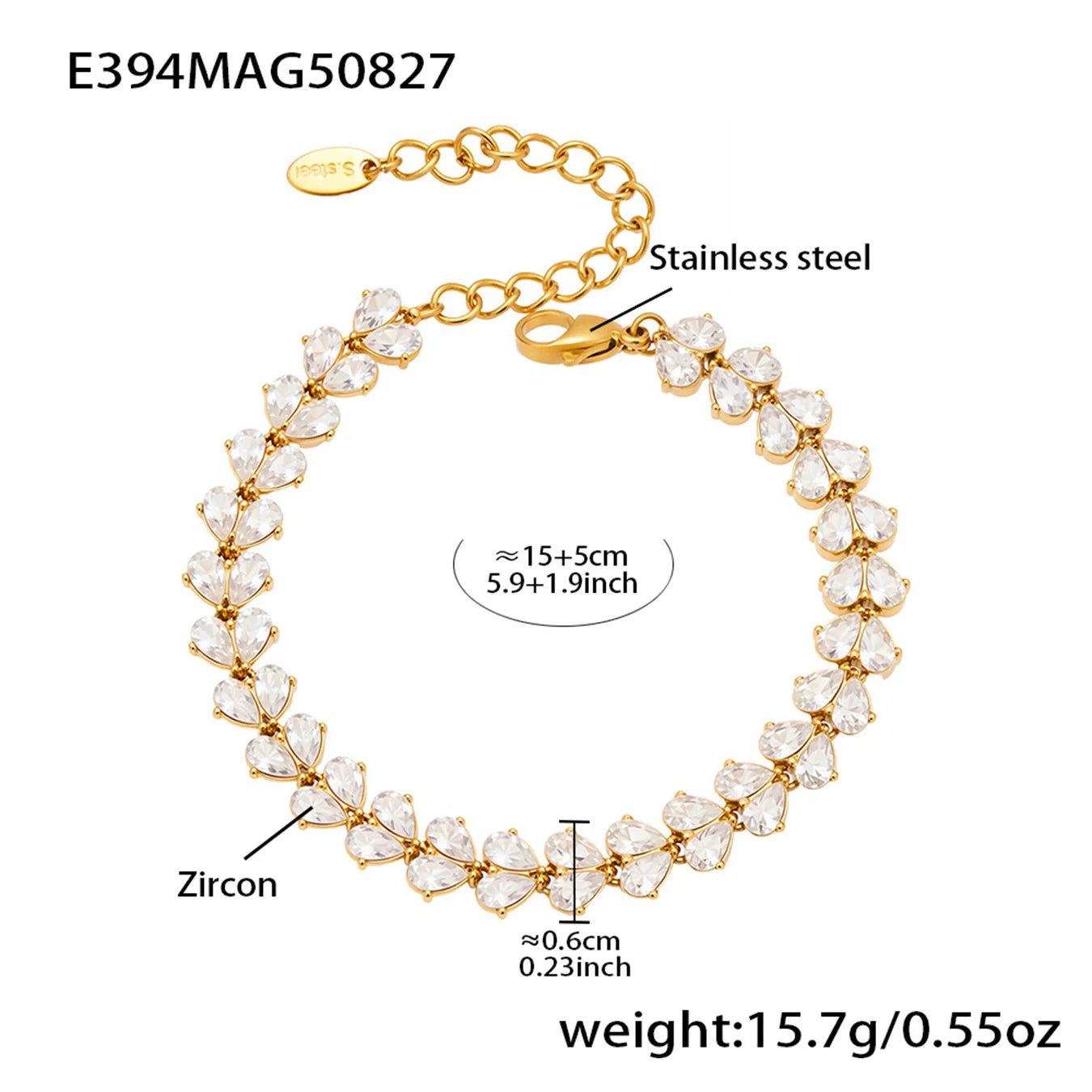 Tennis Bracelet For Women Stainless Steel Chain Bracelets 18k Gold Plated Romantic Heart Cubic Zirconia Zircon Gemstone Bracelet