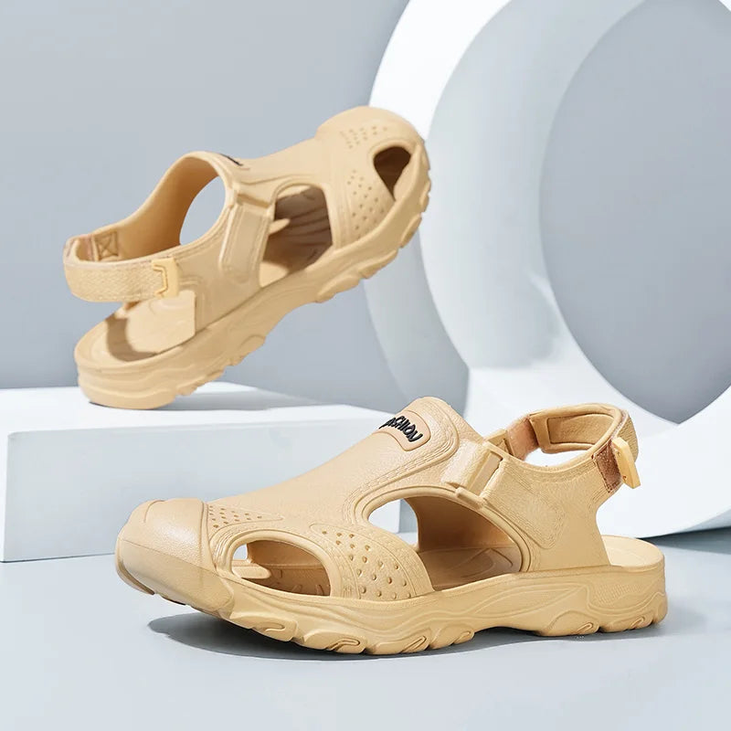 Sandals for Men, Summer Driving Beach Shoes, Breathable Hollow Home Shoes, Outdoor Hiking Sandals, Casual Versatile Closed-Toe Slippers
