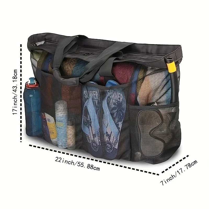 Extra Large Beach Bag - Lightweight Swimming Waterproof Foldable with Mesh Straps Zippered Pockets and Fixed Shoulder Straps