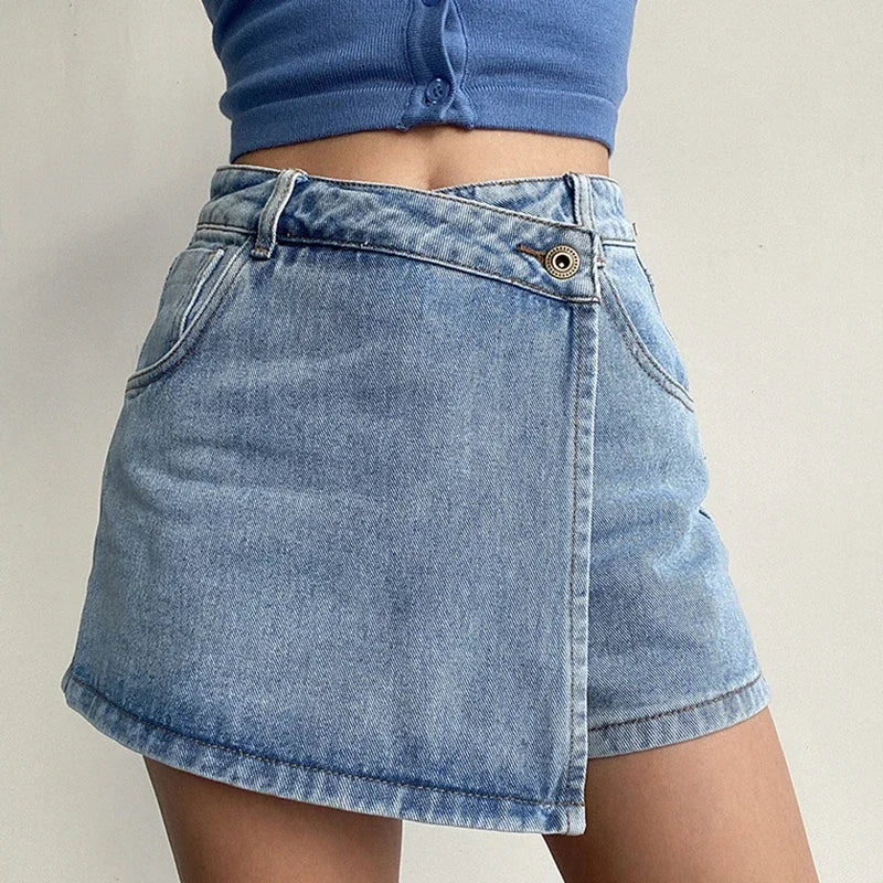 Fashion A-Line Denim Shorts for Women Summer High Waist Skirt Pants Woman Slim Streetwear Jeans Blue Shorts Female