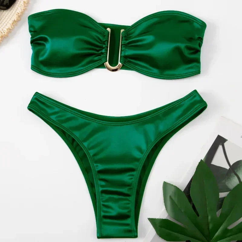 Sexy Women Bikini Brazilian Swimsuit Push-up Bra Bikini Set Two Piece Swim Suit Swimwear High-waisted Beachwear Solid Bathing
