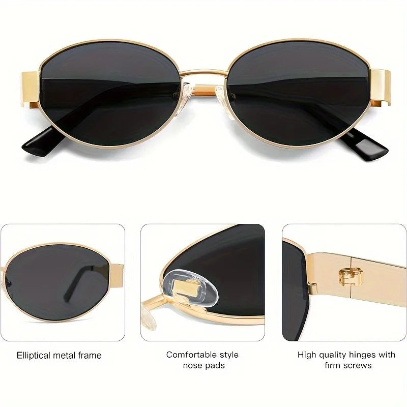 Trendy Oval Sunglasses for Women 2026 Luxury Brand Designer Metal Frame Sun Glasses Ladies Classic Vintage Round Shades Unisex