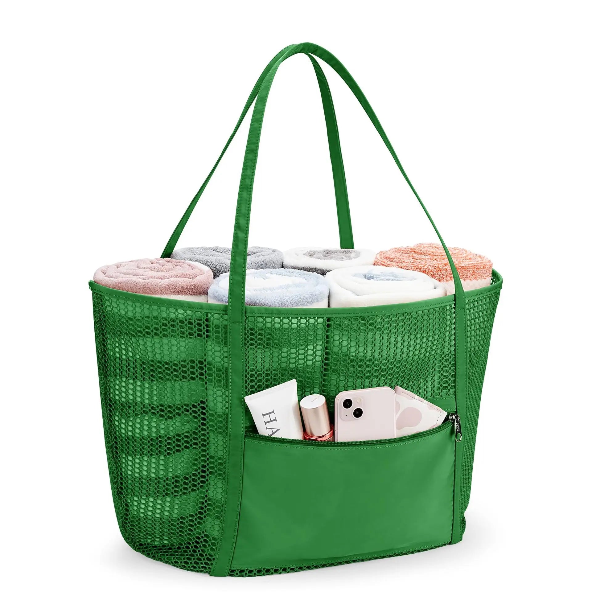 Beach Mesh Tote Bag Womens Shoulder Handbag 27L Grocery Bag Storage Bag for Cruise/Swim/Vacation Essentials 해변 그물코 핸드백