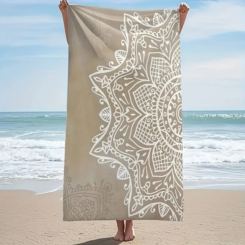 Beach Towel Beach Towel with Intricate White Mandala Design for Summer Getaways Quick-Drying Microfiber  for Beaches