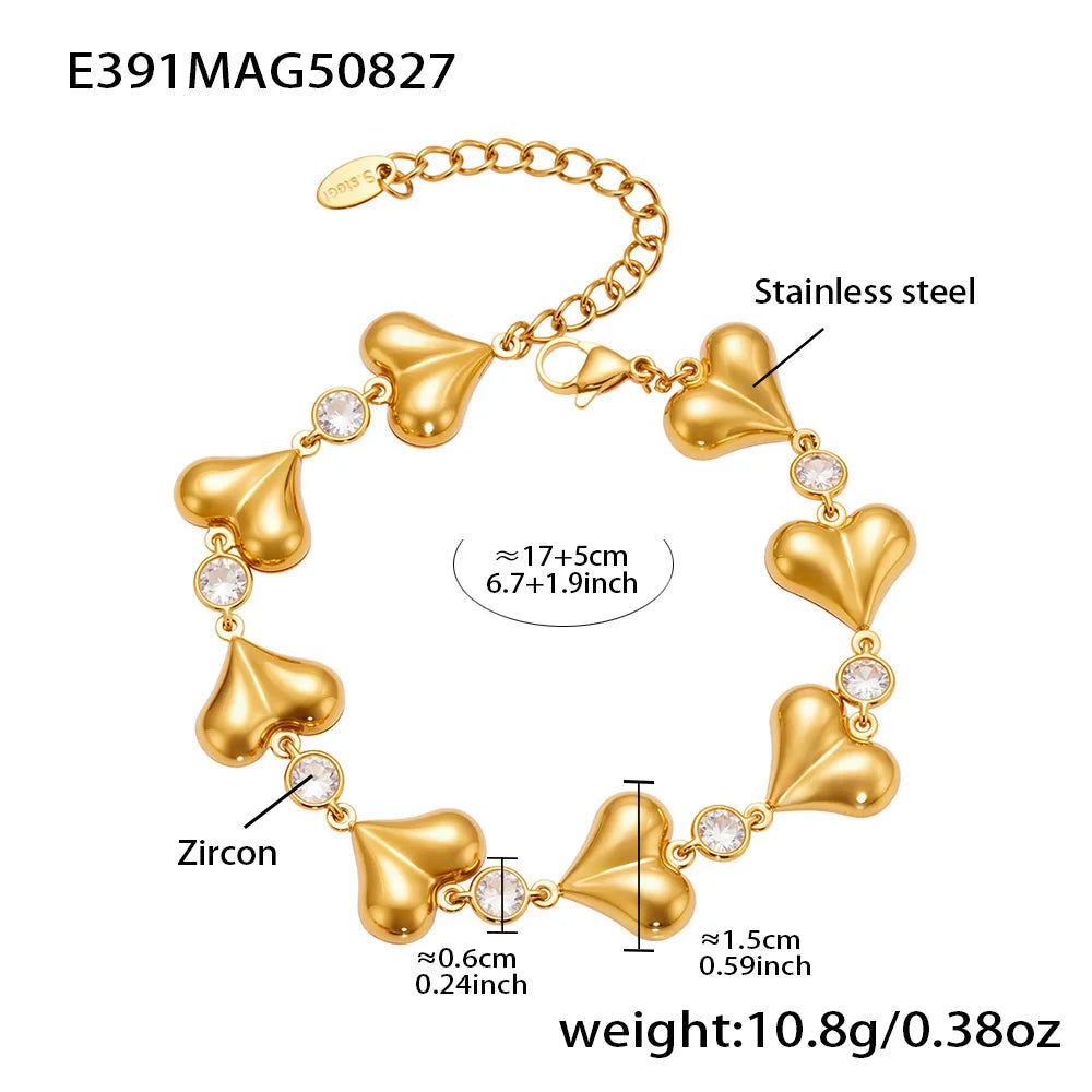 Tennis Bracelet For Women Stainless Steel Chain Bracelets 18k Gold Plated Romantic Heart Cubic Zirconia Zircon Gemstone Bracelet