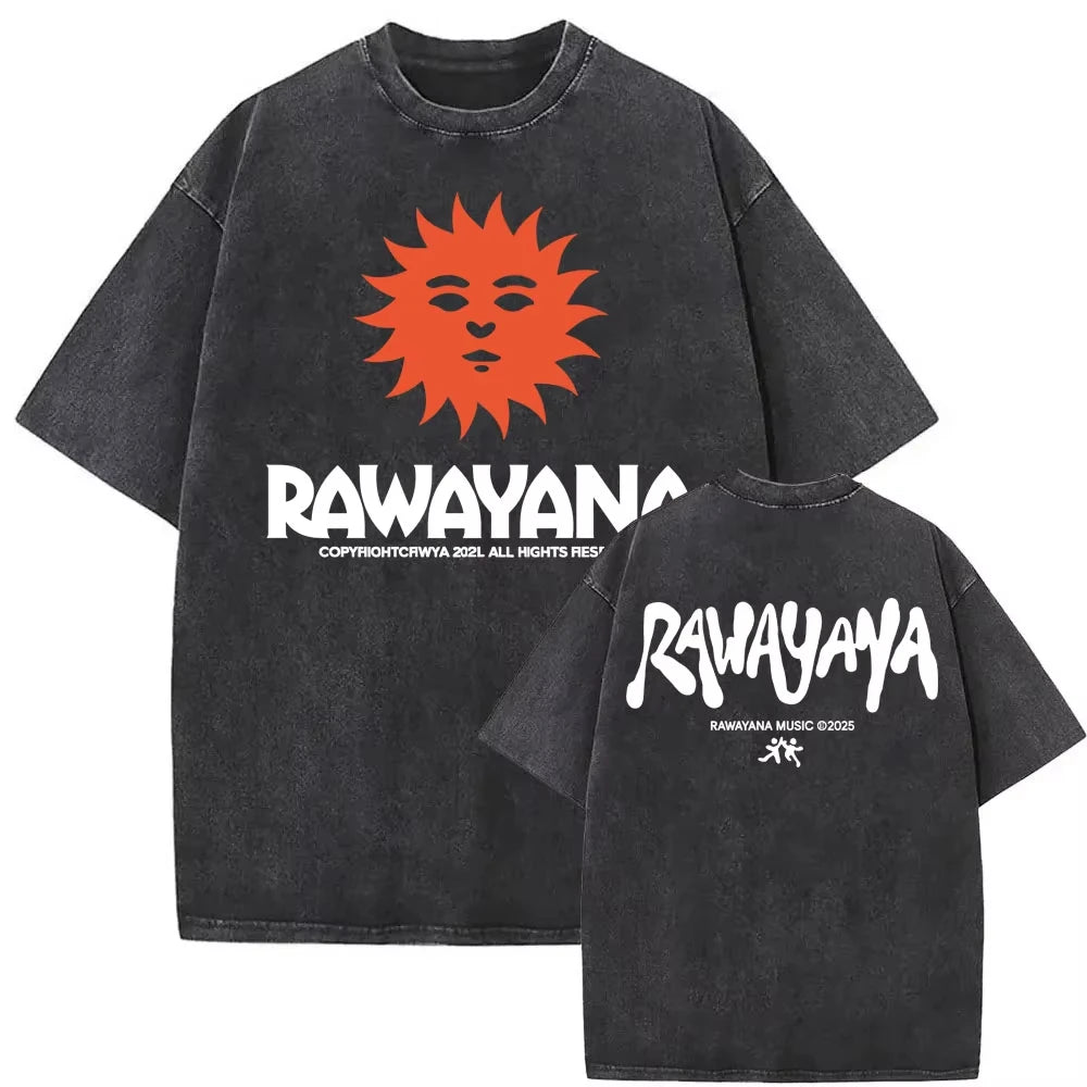 Rawayana Donde Es El After Vintage Washed T Shirt Men Women Harajuku Hip Hop Oversized T-shirts Summer Tops 100% Cotton T Shirts