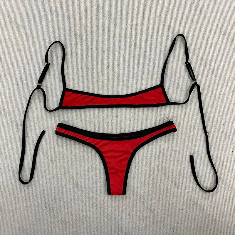 European American Sexy spicy girl solid color slim fit bikini summer Hot Beach trendy fashionable High street strap bikini sets